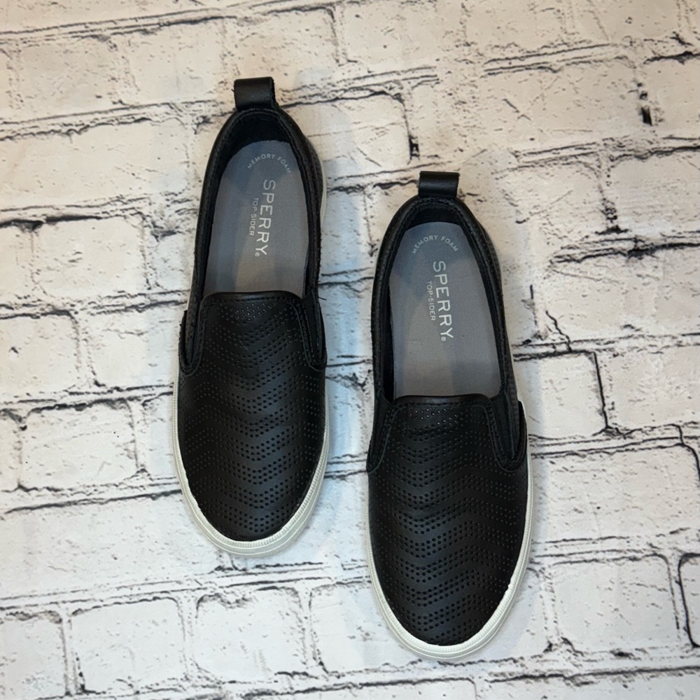 Sperry Women’s Black Perforated Slip-On Loafers